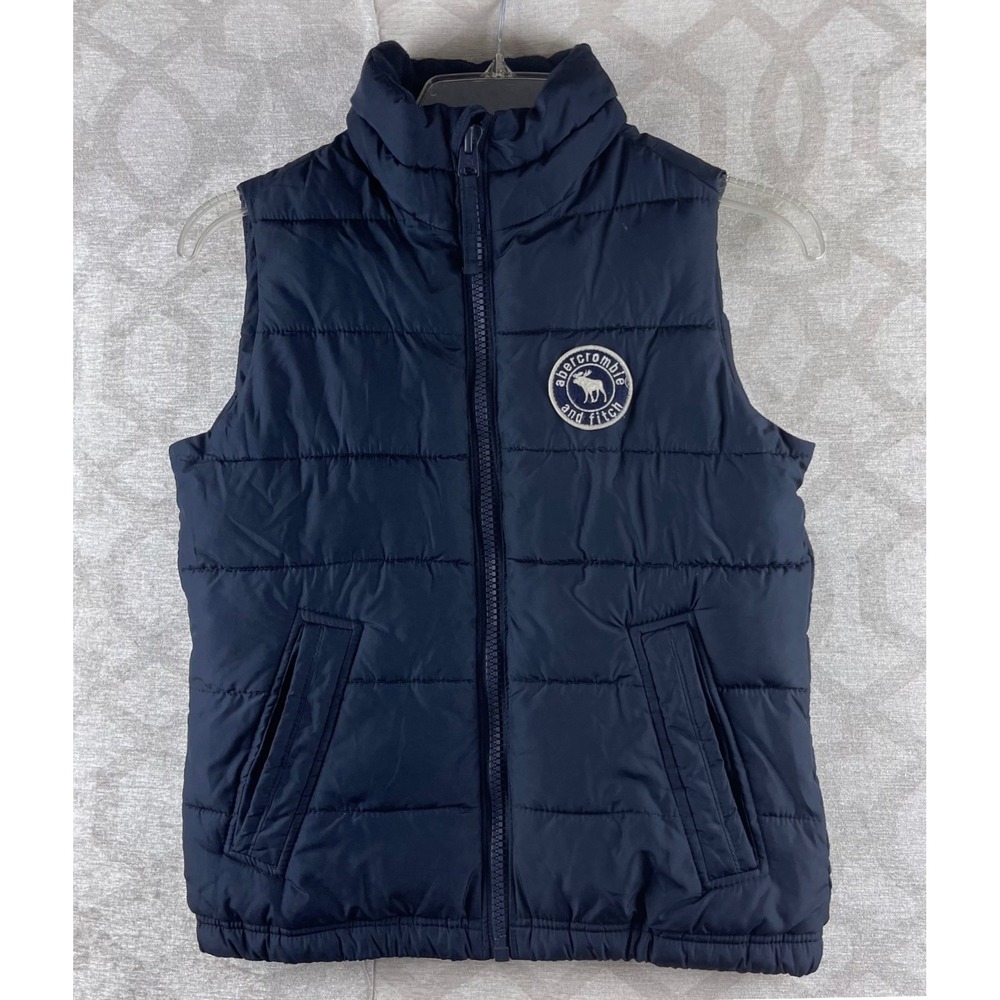 Abercrombie Kids Puffer Vest Boys Size M Navy Blue Quilted Fleece Lined